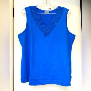 Chico’s V-Neck Tank with Embroidery;  Neptune Blue;  Size 3 (Chico’s sizing)
